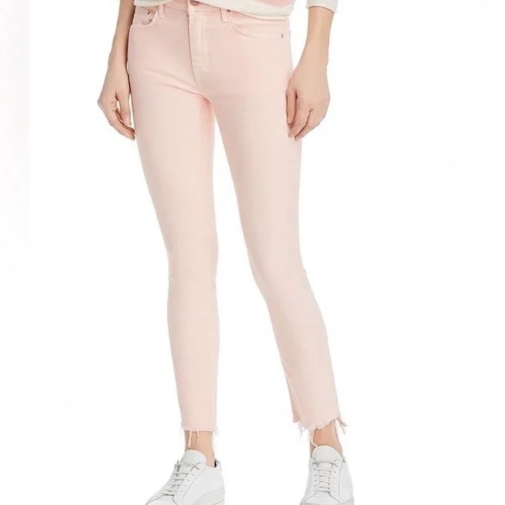 MOTHER Women’s Size 26 Looker Ankle Step Fray So Far Gone, Pink Lemonade Wash